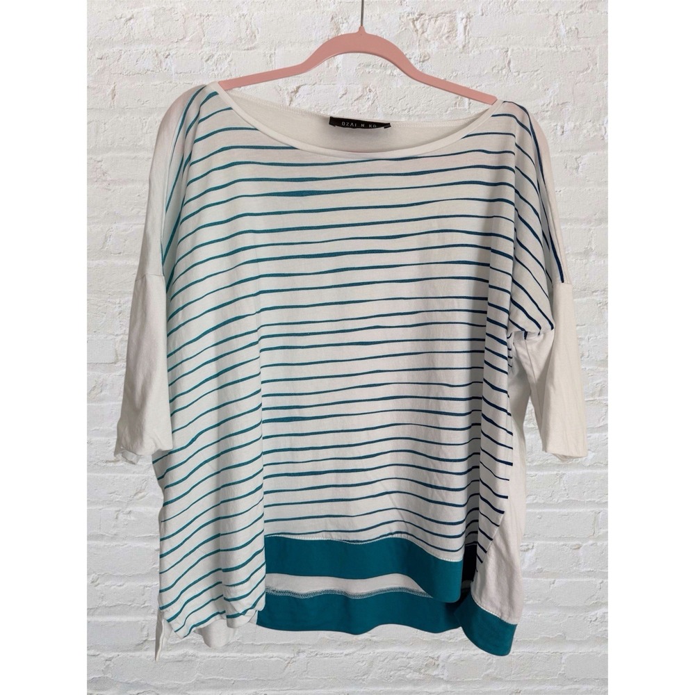 Ozai N Ku Striped Oversized Tunic Top Rivulet US Large 3 Cotton BOHO Coastal
